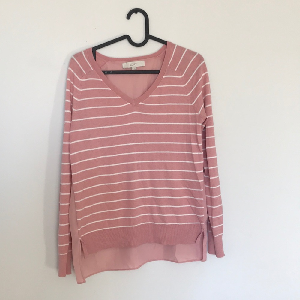 Pink striped sweater with sheer panel back